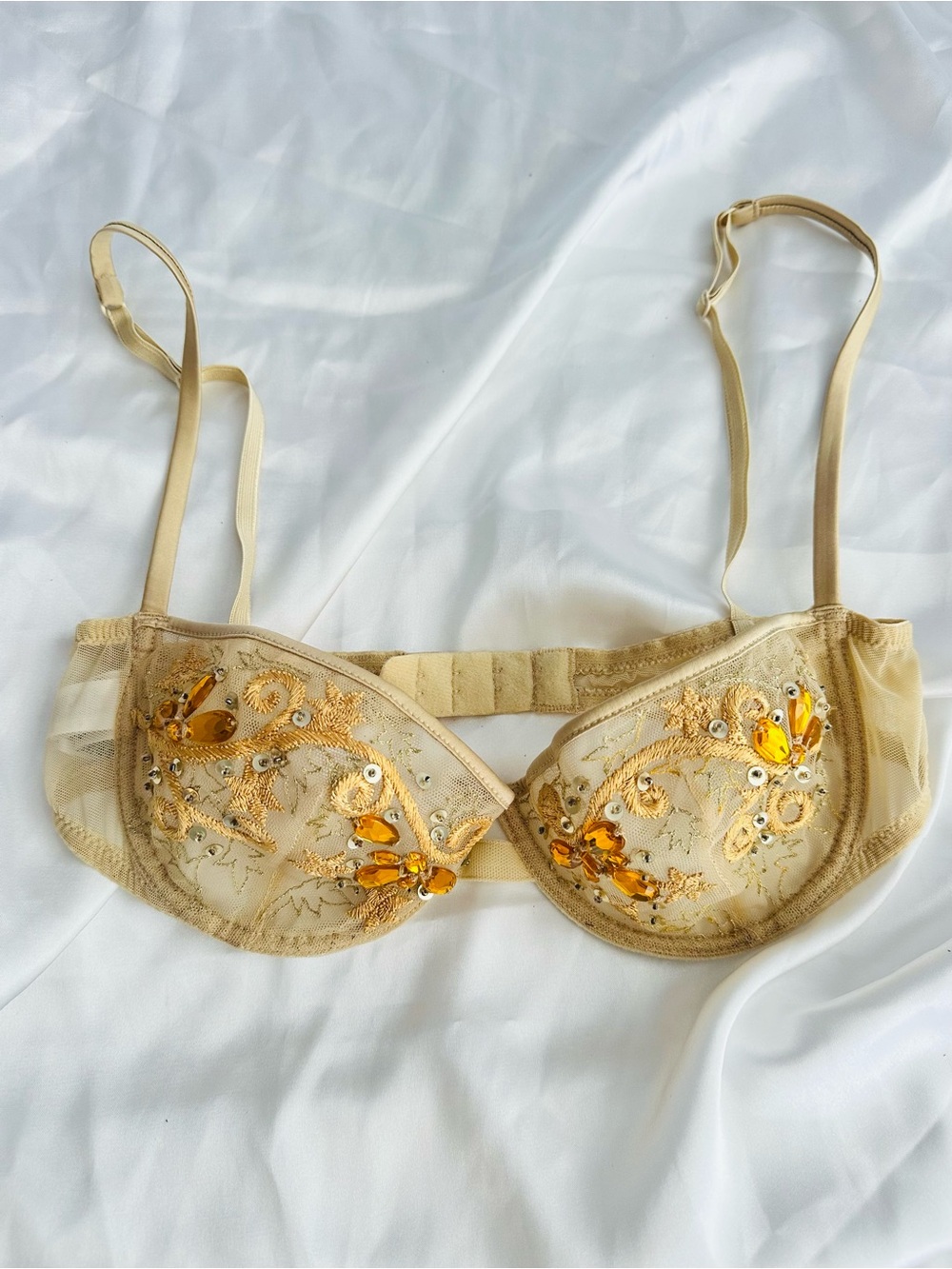 La Perla Sheer Embroidered crystals  Balconette Bra - Gold #152 - Picture 10 of 15